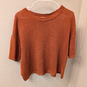 Poetry Delave 100% Linen Short Sleeve Sweater- Brown Chilli